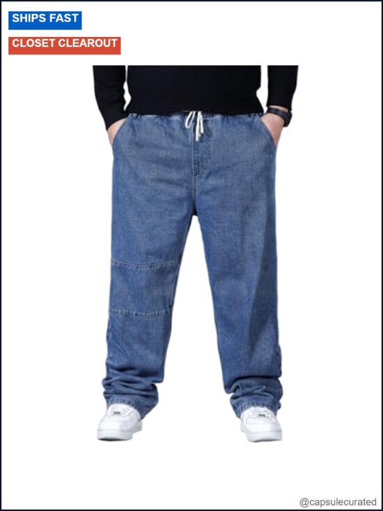 Other - Men's Baggy Jeans Elastic Waisted Denim Joggers Plus Size Drawstring Pull On